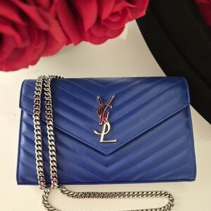 Yves Saint Laurent Blue Quilted Leather Chain Bag